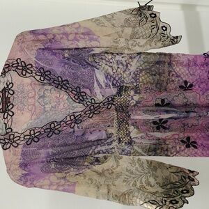 MUSHKA SIENNA BEAUTIFUL BOHEMIAN SEMI-SHEER FLOWING EMBROIDERED WOMEN'S TOP Sz M